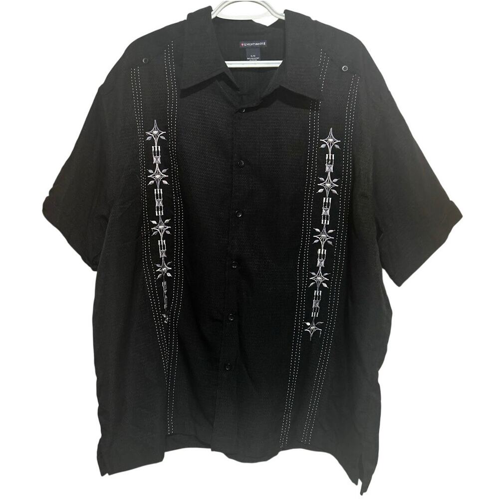 Knightsbridge Men's Black Short‎ Sleeve Button Front Embroidered Shirt Size XL